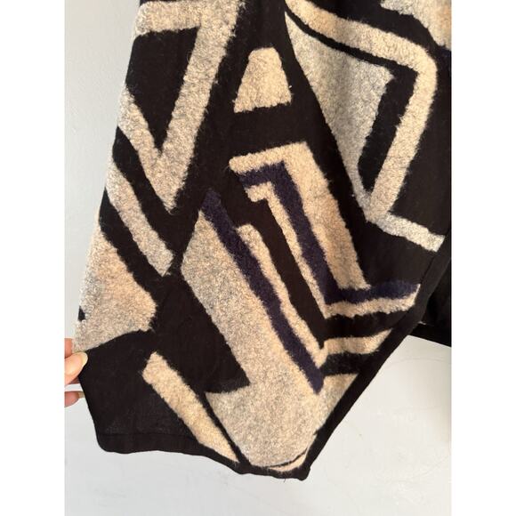 Lucky Brand Geometric Print Fuzzy Asymmetrical Open Front Cardigan Sweater Small - Picture 4 of 6